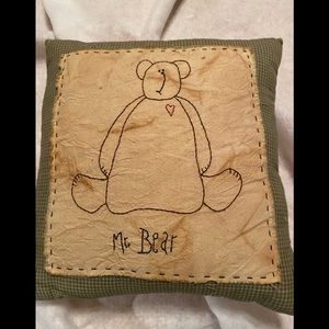Primitive Pillow Tea stained with Embroidery Bear